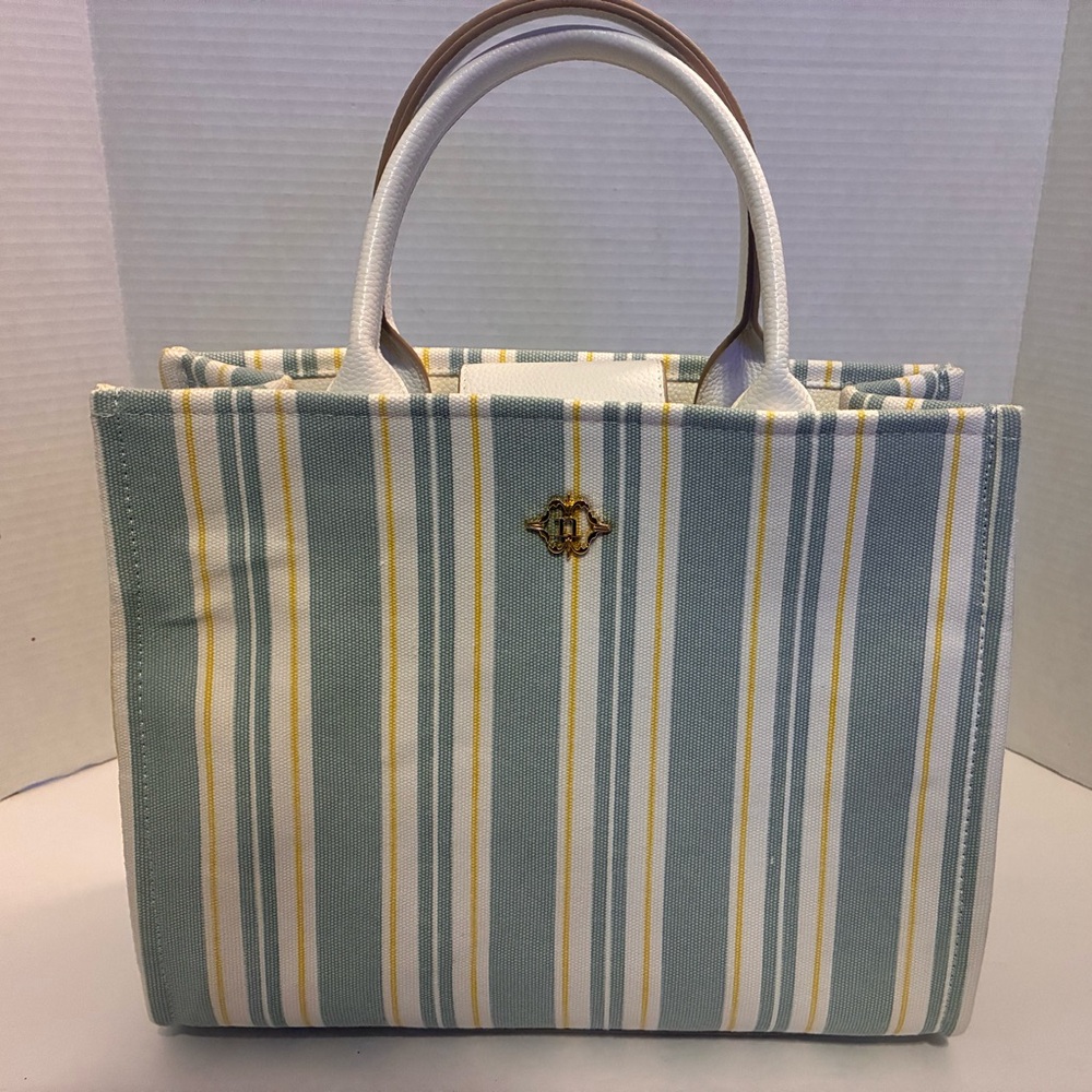 NWOT Nanette Lepore Striped Tote Bag with White and Yellow Accents
